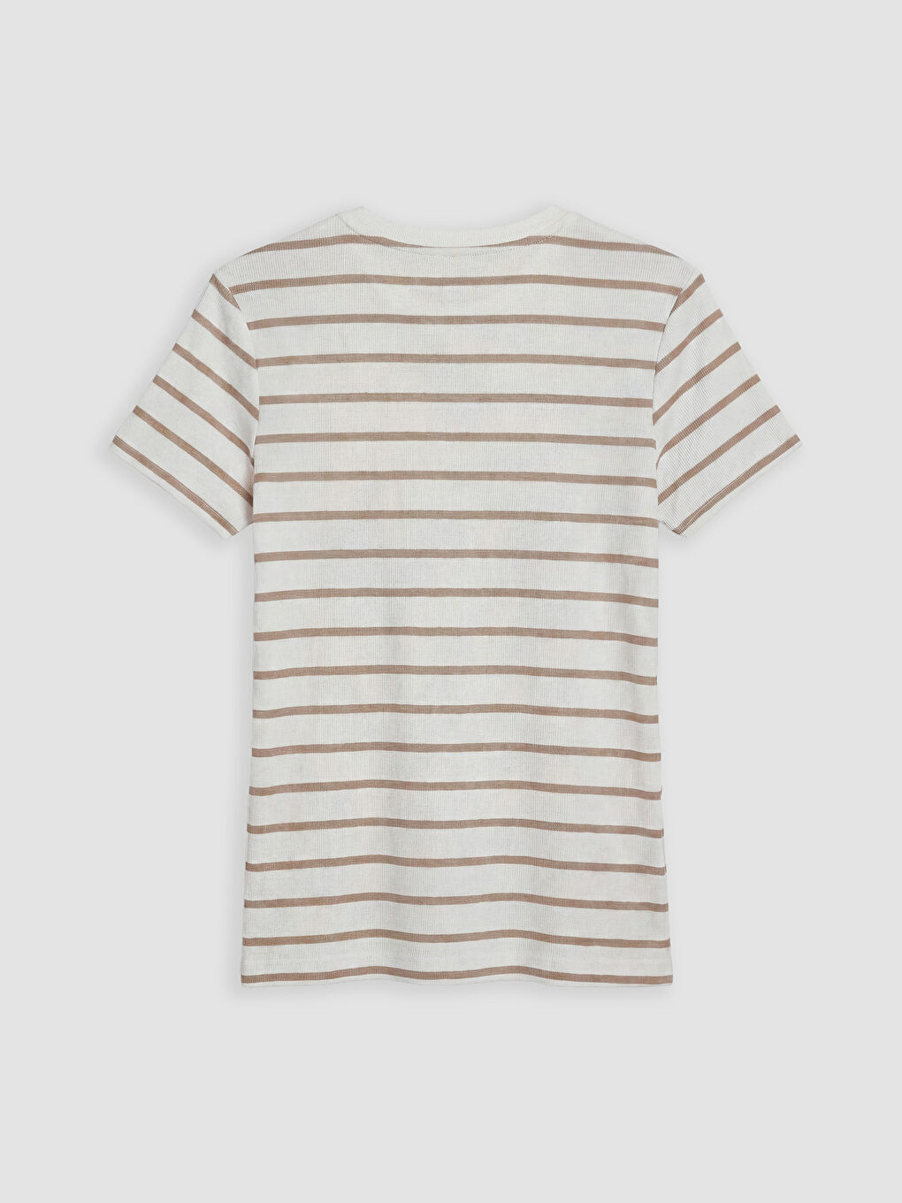 Bej Bisiklet Yaka Çizgili Kadın Tişört-1