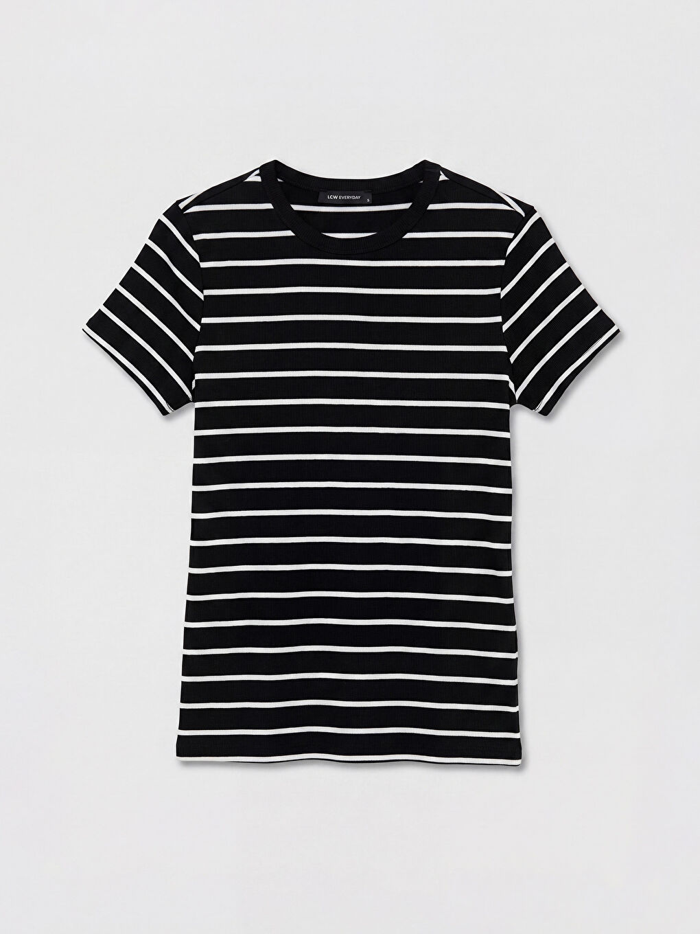 Siyah Bisiklet Yaka Çizgili Kadın Tişört