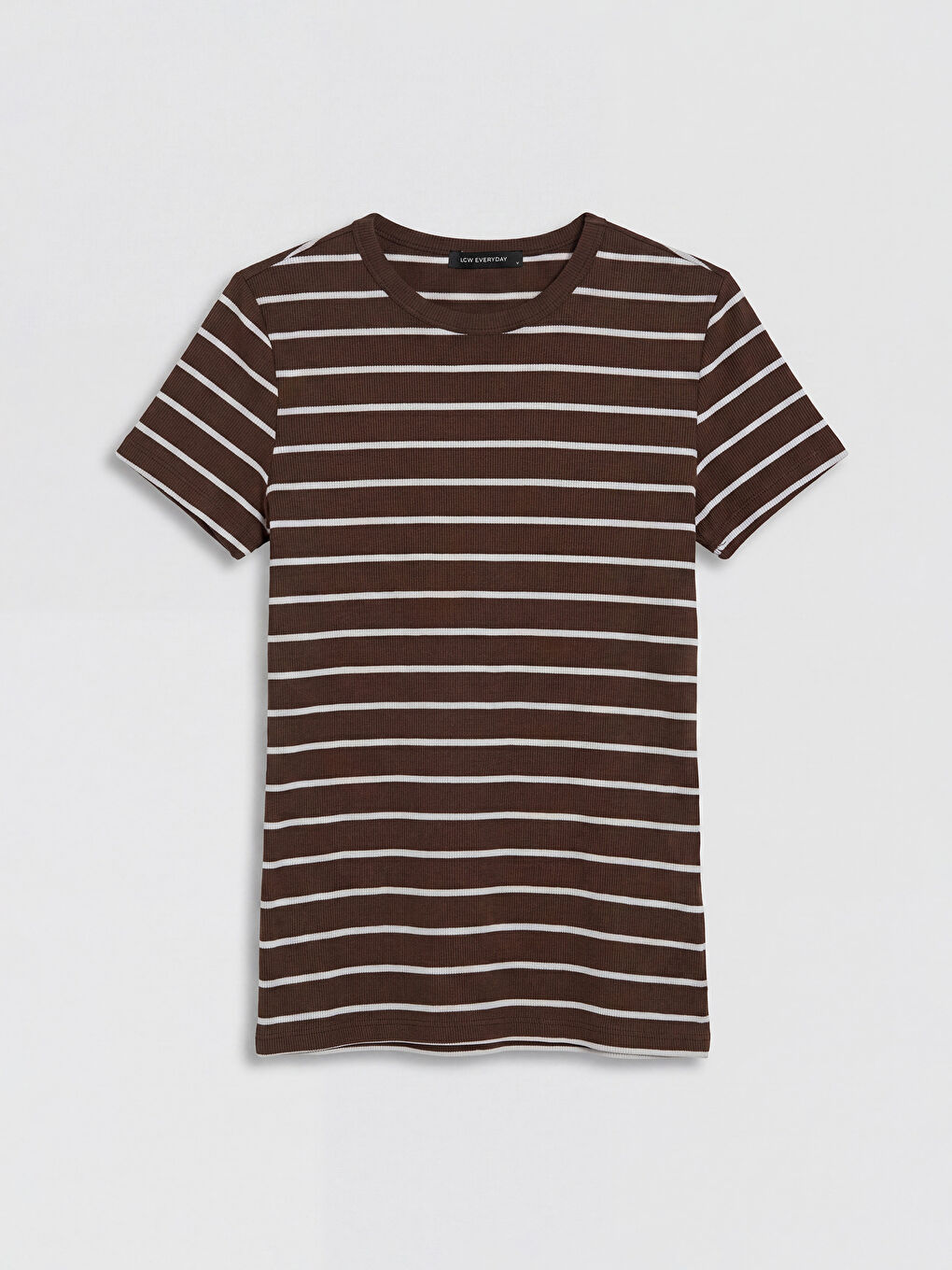 Kahverengi Bisiklet Yaka Çizgili Kadın Tişört