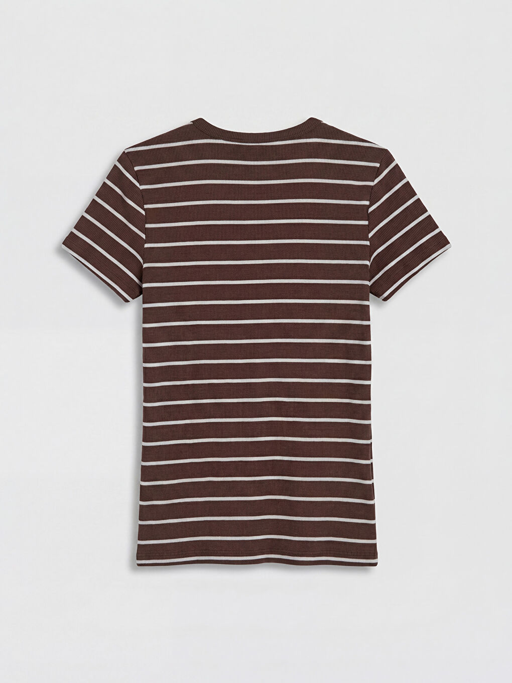 Kahverengi Bisiklet Yaka Çizgili Kadın Tişört-1