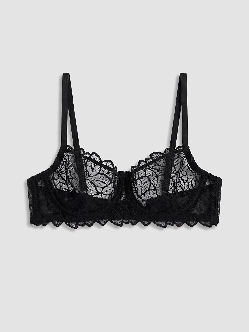 Siyah Balenli Dolgusuz Dantelli Fantezi Tişört Sütyen