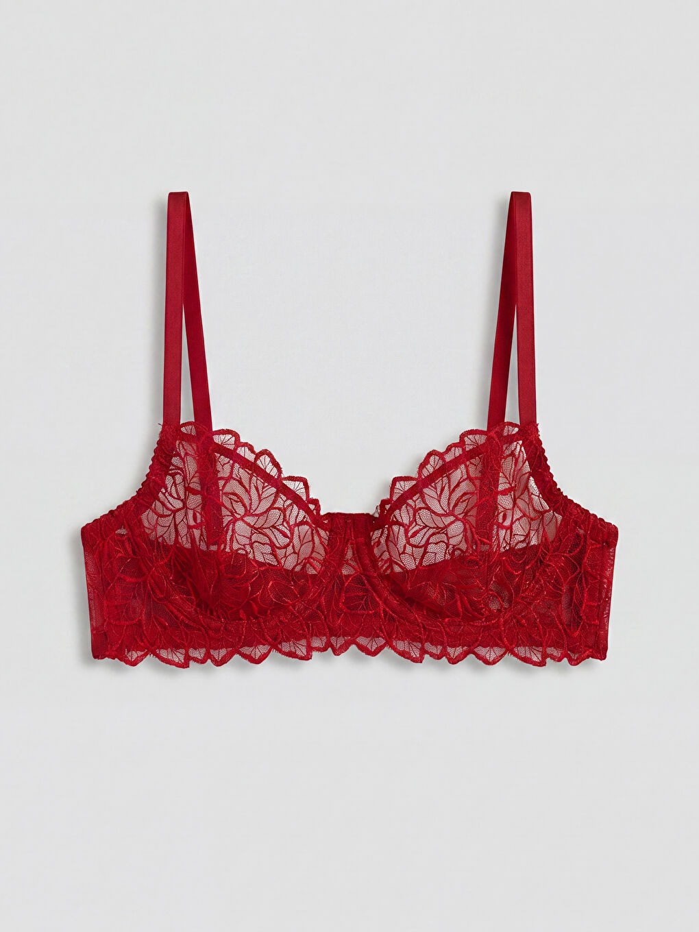 Kırmızı Balenli Dolgusuz Dantelli Fantezi Tişört Sütyen