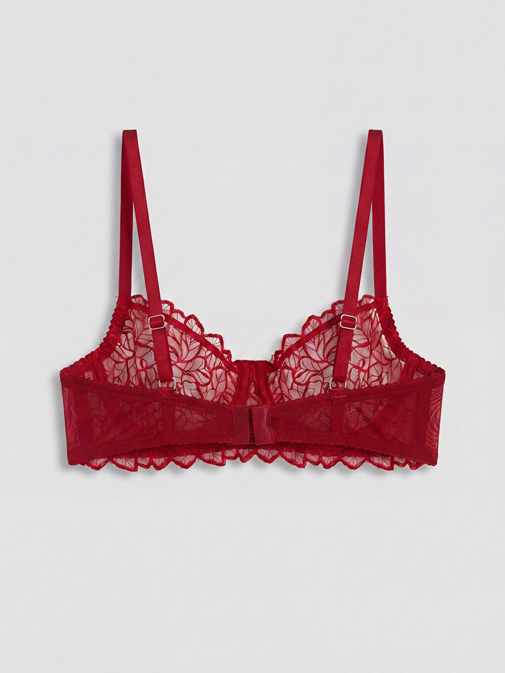 Kırmızı Balenli Dolgusuz Dantelli Fantezi Tişört Sütyen-1