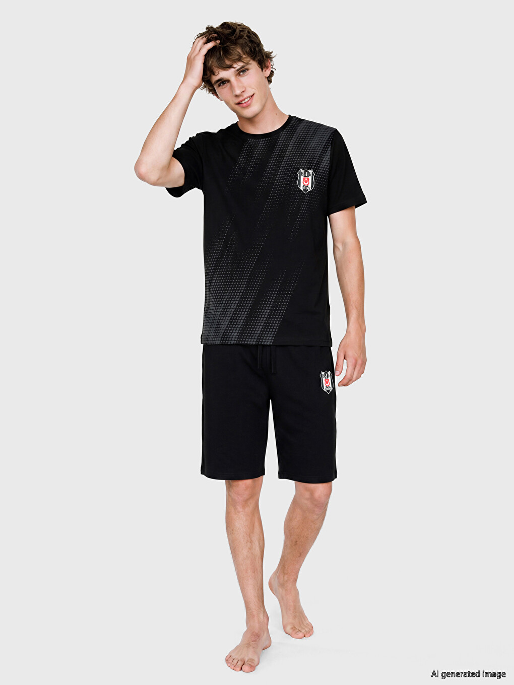 Siyah Beşiktaş Baskılı Erkek Şortlu Pijama Takımı-1
