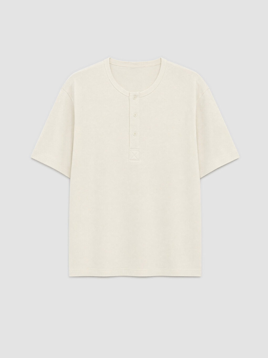 Ekru Henley Yaka Erkek Penye Tişört