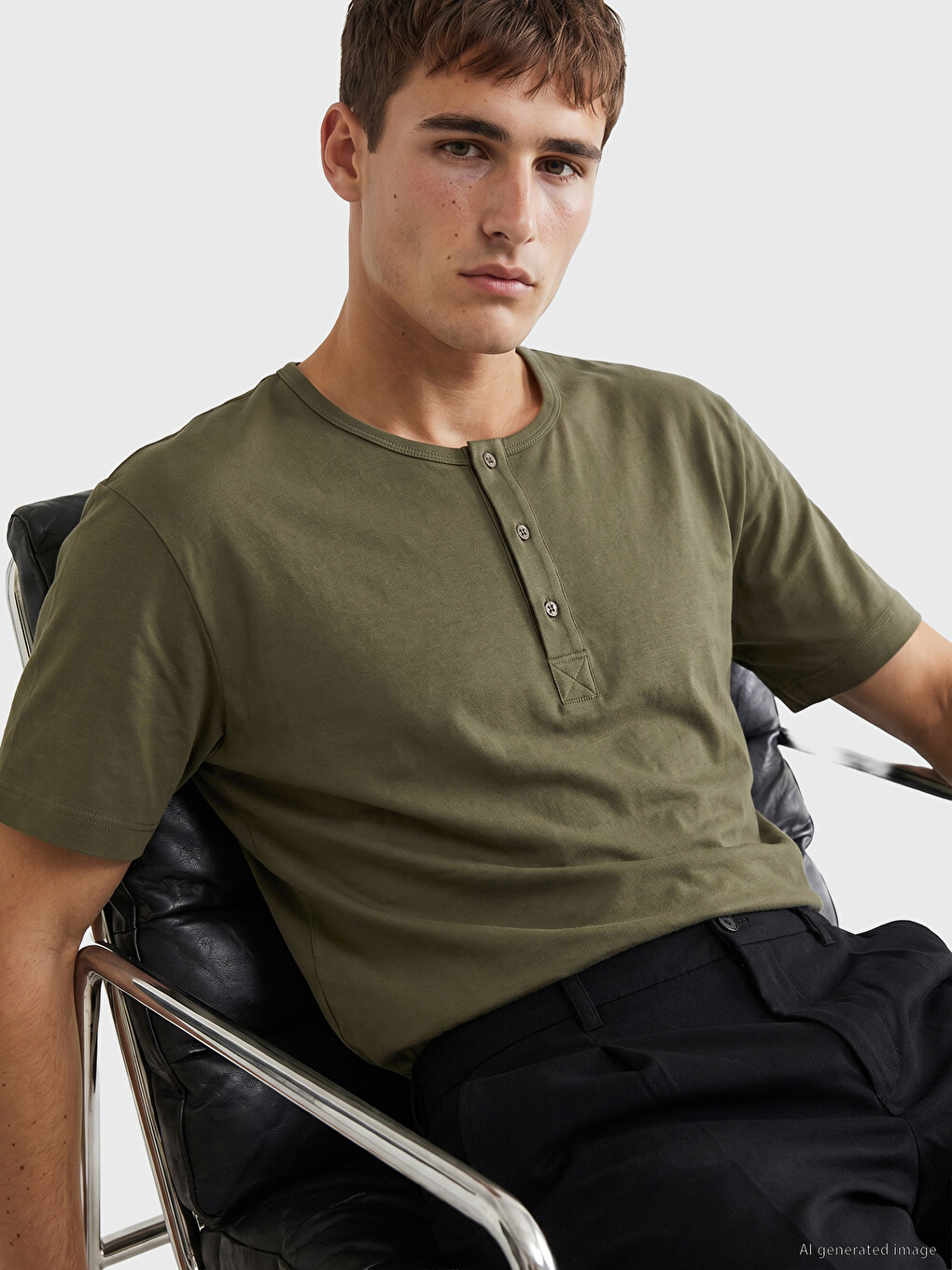 Henley Neck Men's Jersey T-shirt-1