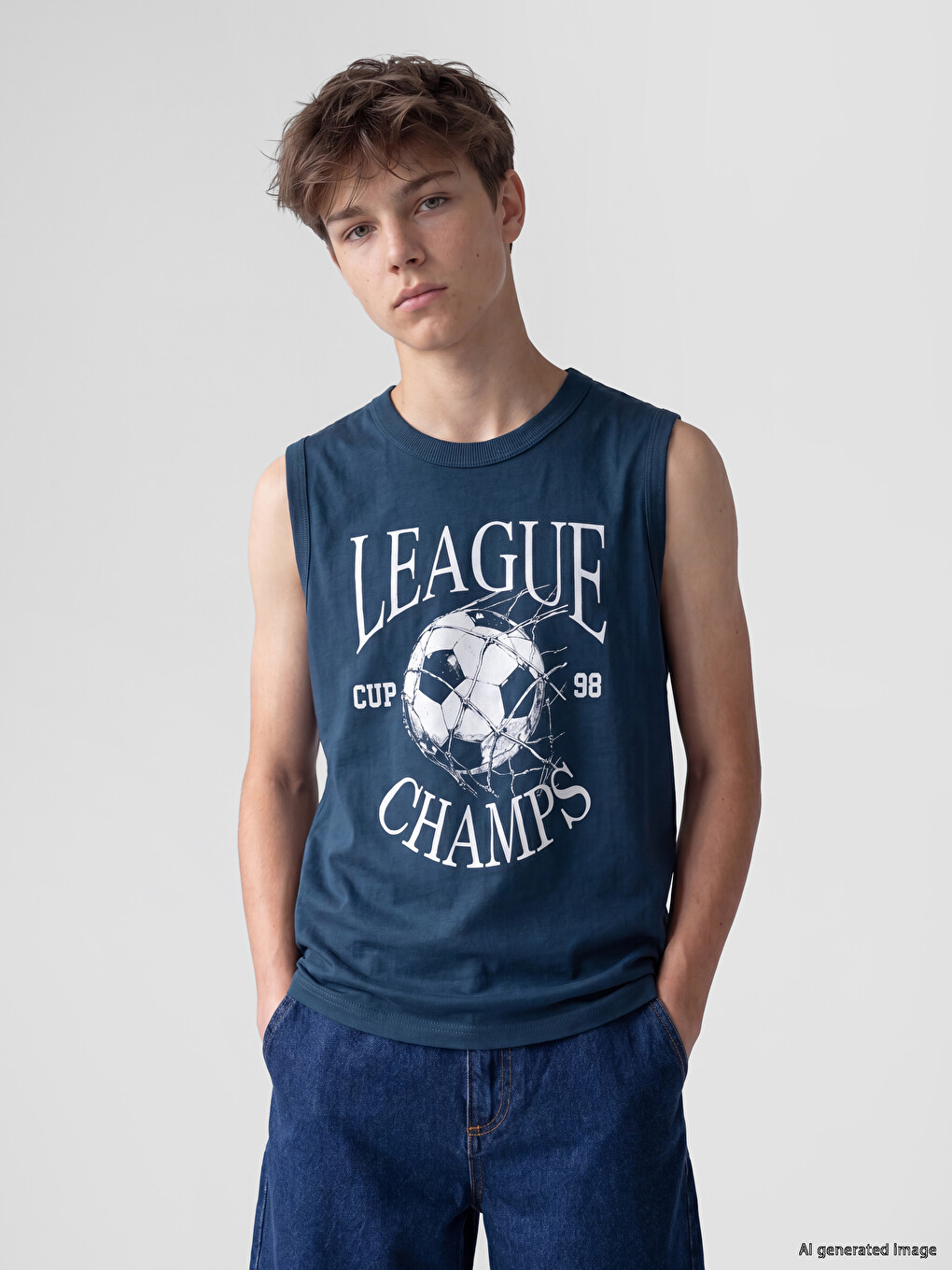 Crew Neck Printed Boys' Tank Top