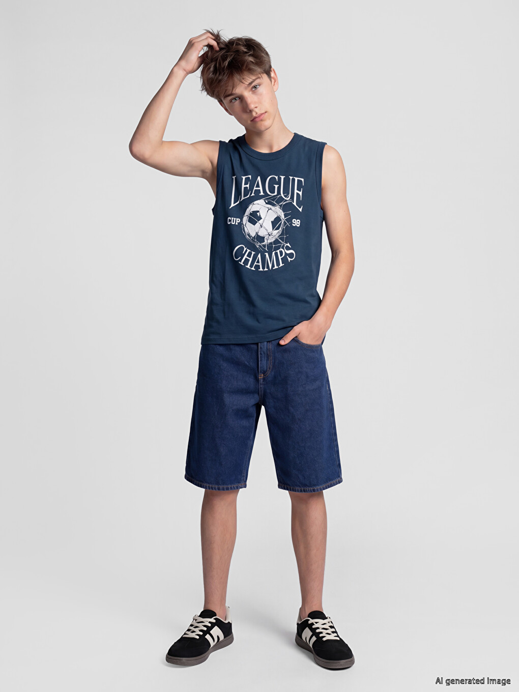Crew Neck Printed Boys' Tank Top-1
