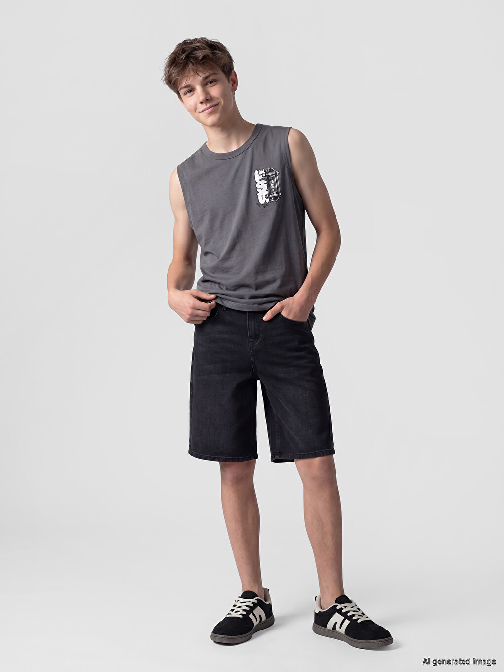 Crew Neck Printed Boys' Tank Top-1