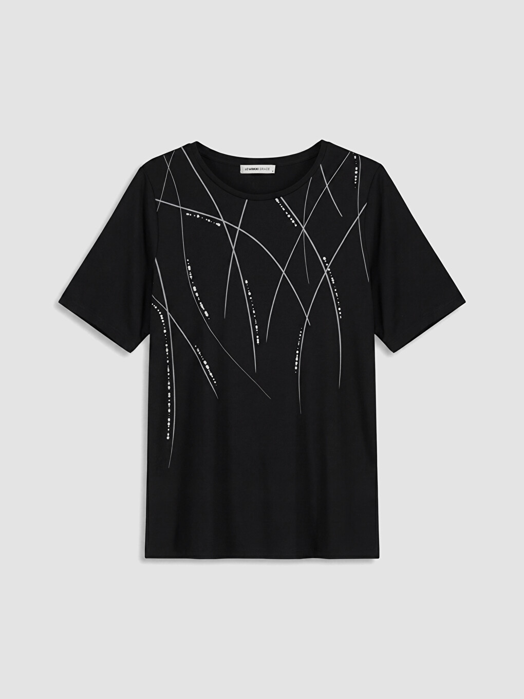 Tricou Basic cu model pentru femei cu guler rotund