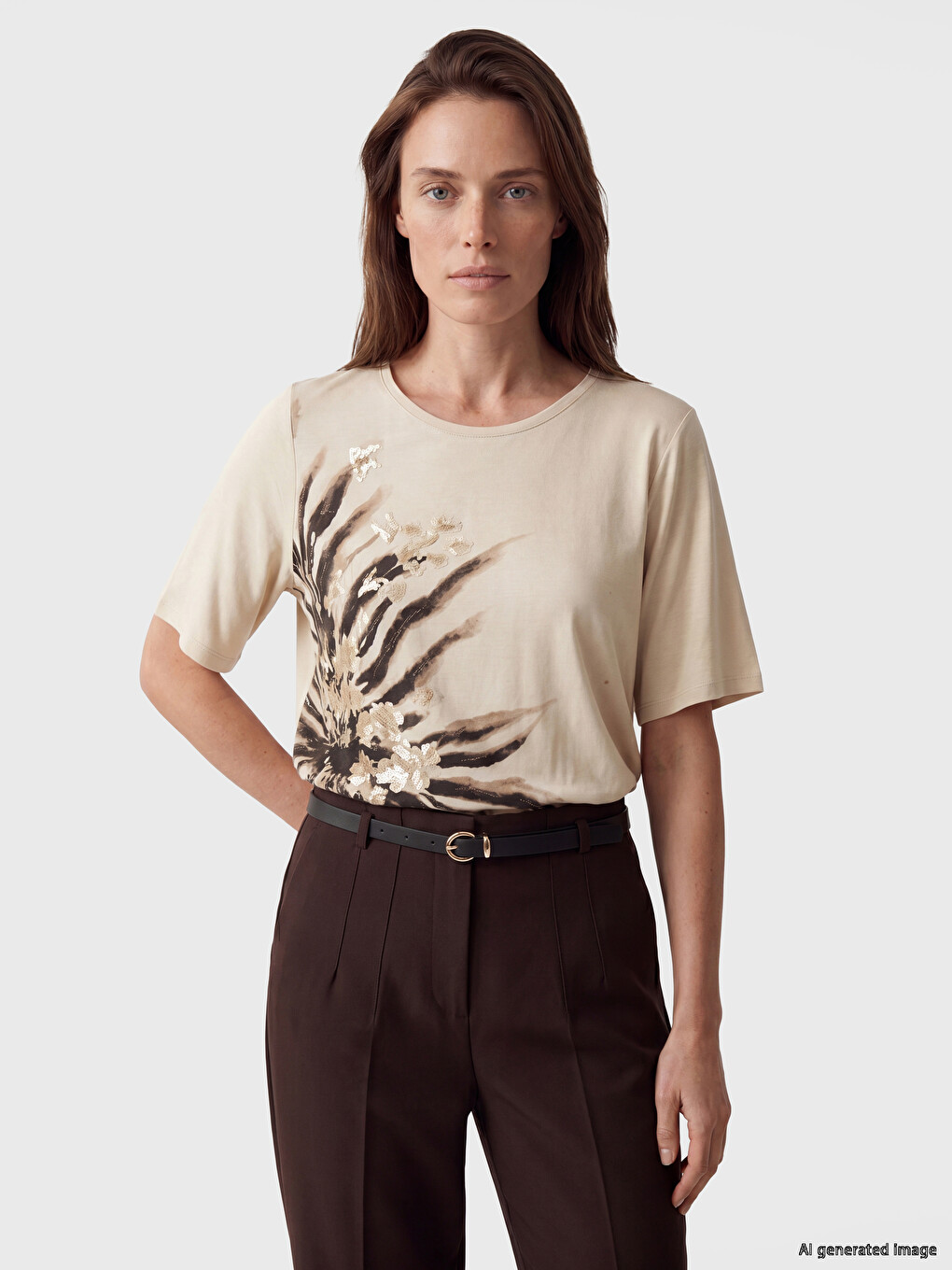Crew Neck Patterned Women's T-Shirt