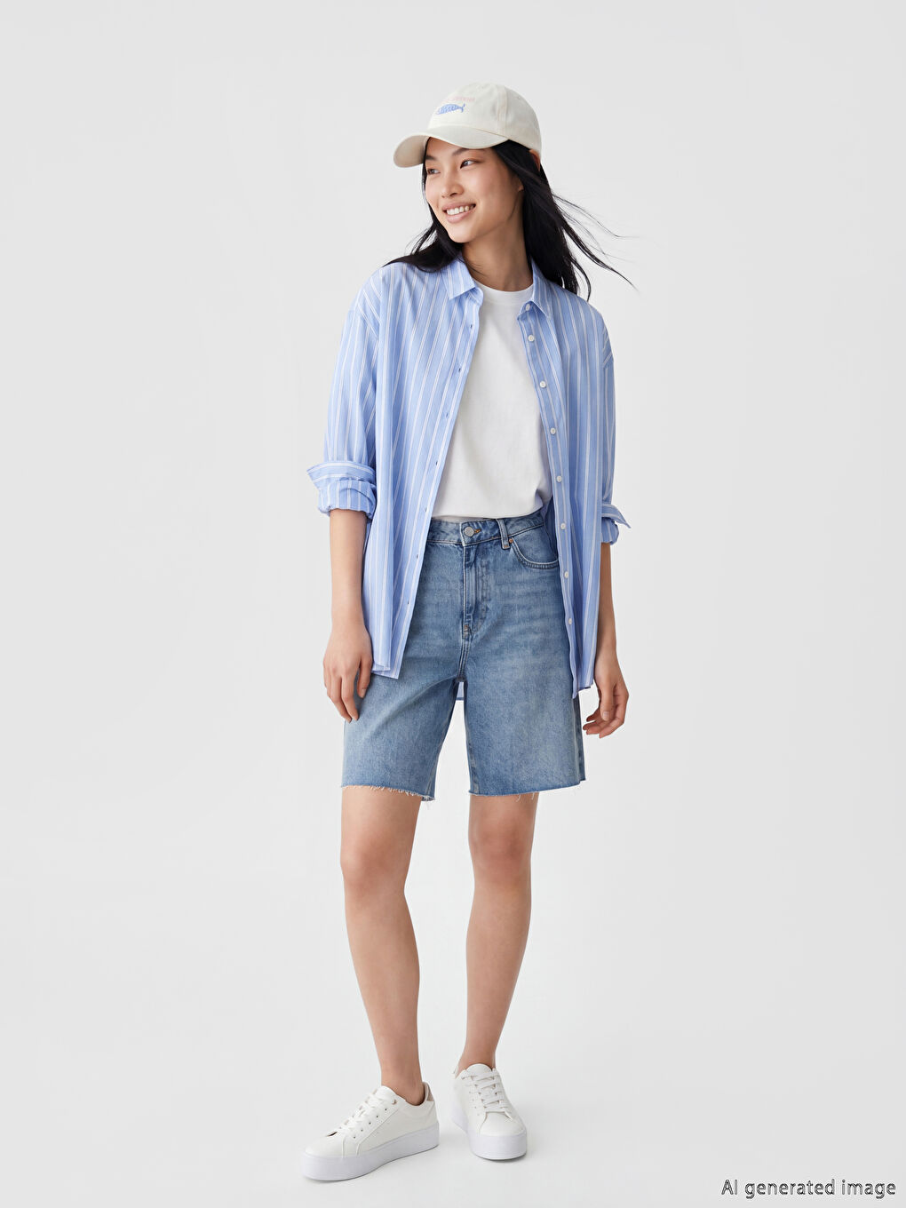 Ριγέ Υπερμεγέθες Πουκάμισο για γυναίκες-1