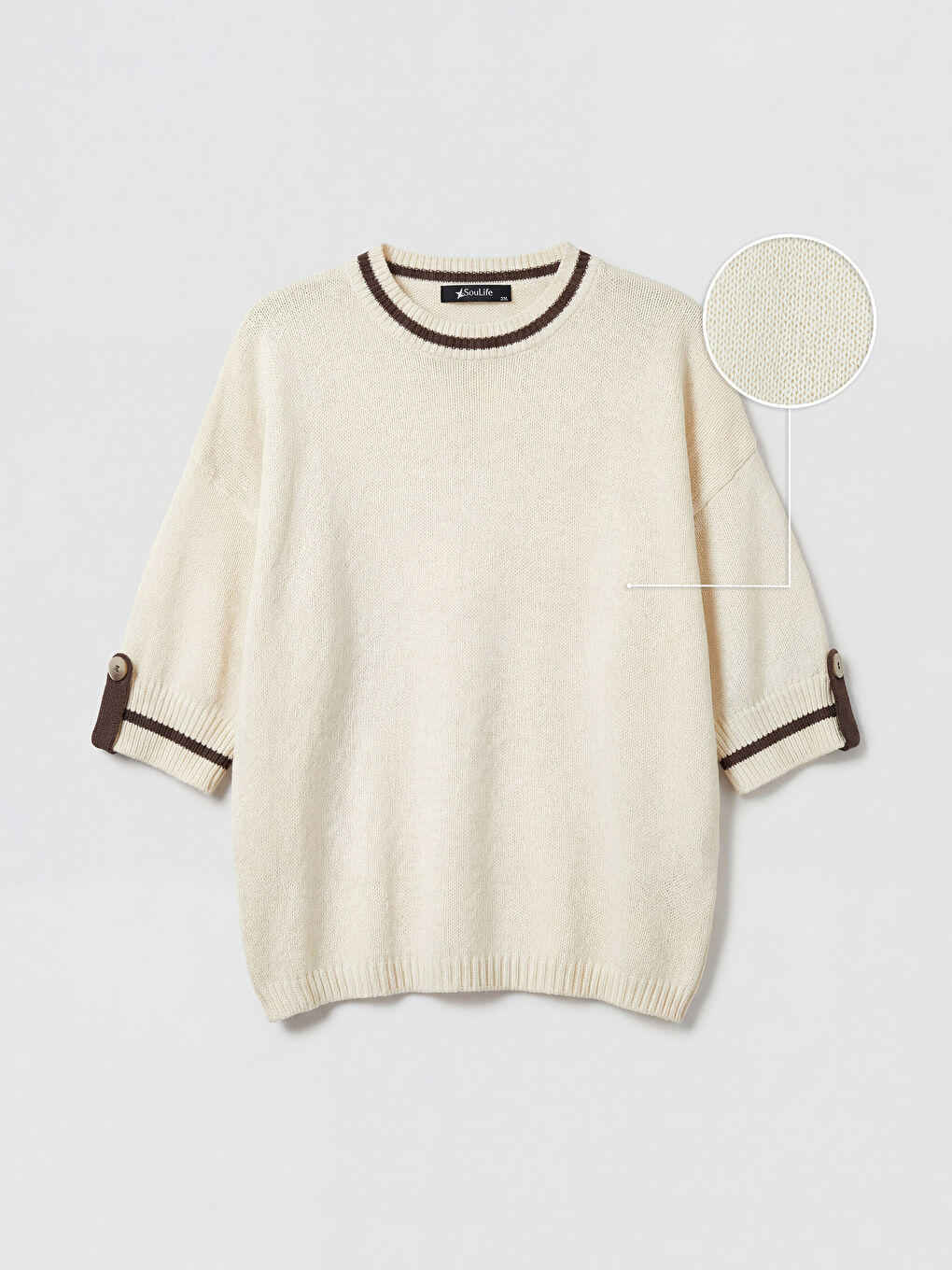 Ekru Bisiklet Yaka Kadın Triko Kazak