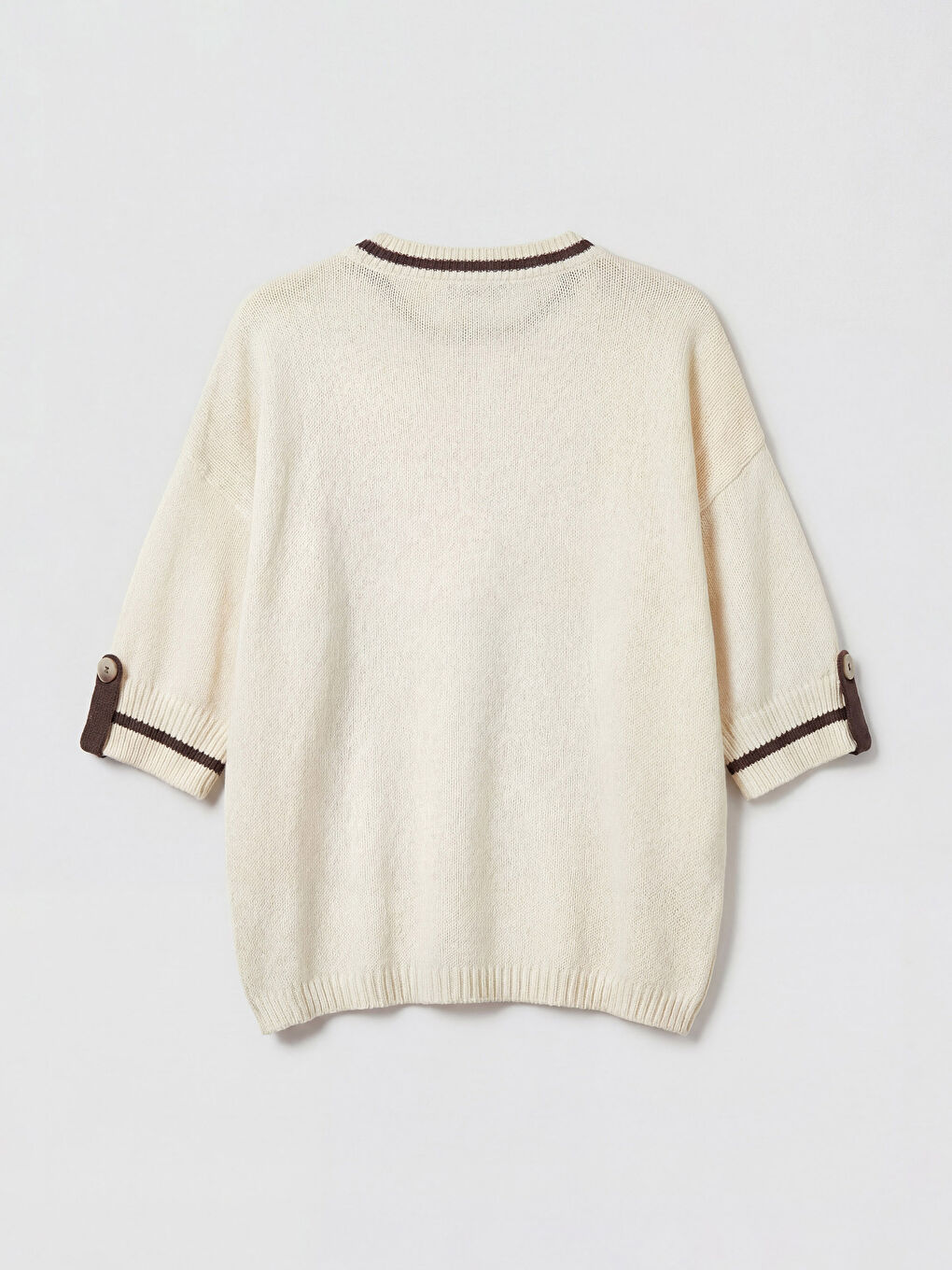 Ekru Bisiklet Yaka Kadın Triko Kazak-1