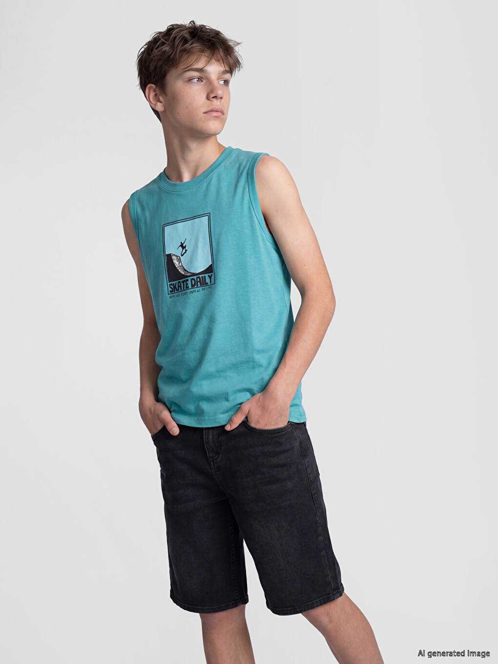 Crew Neck Printed Boys' Tank Top