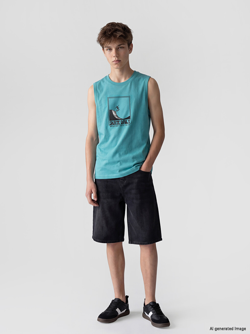 Crew Neck Printed Boys' Tank Top-1