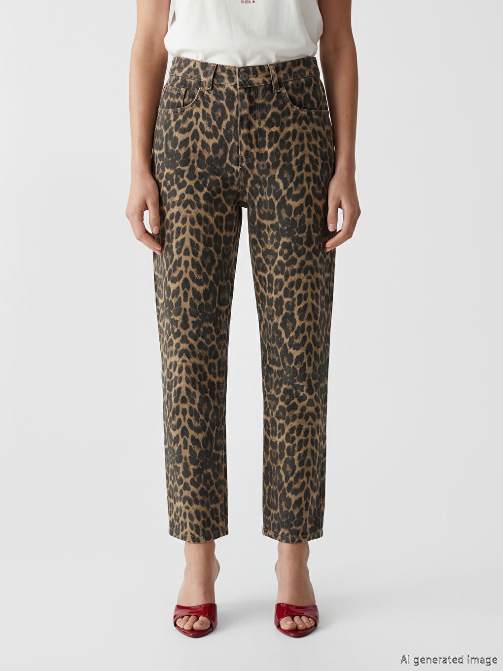 Leopard Print Crop Straight Women's Jeans-1
