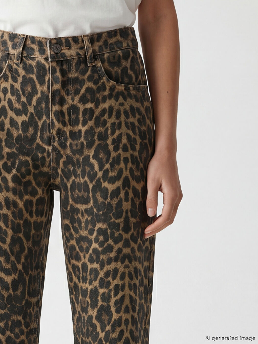 Leopard Print Crop Straight Women's Jeans-2