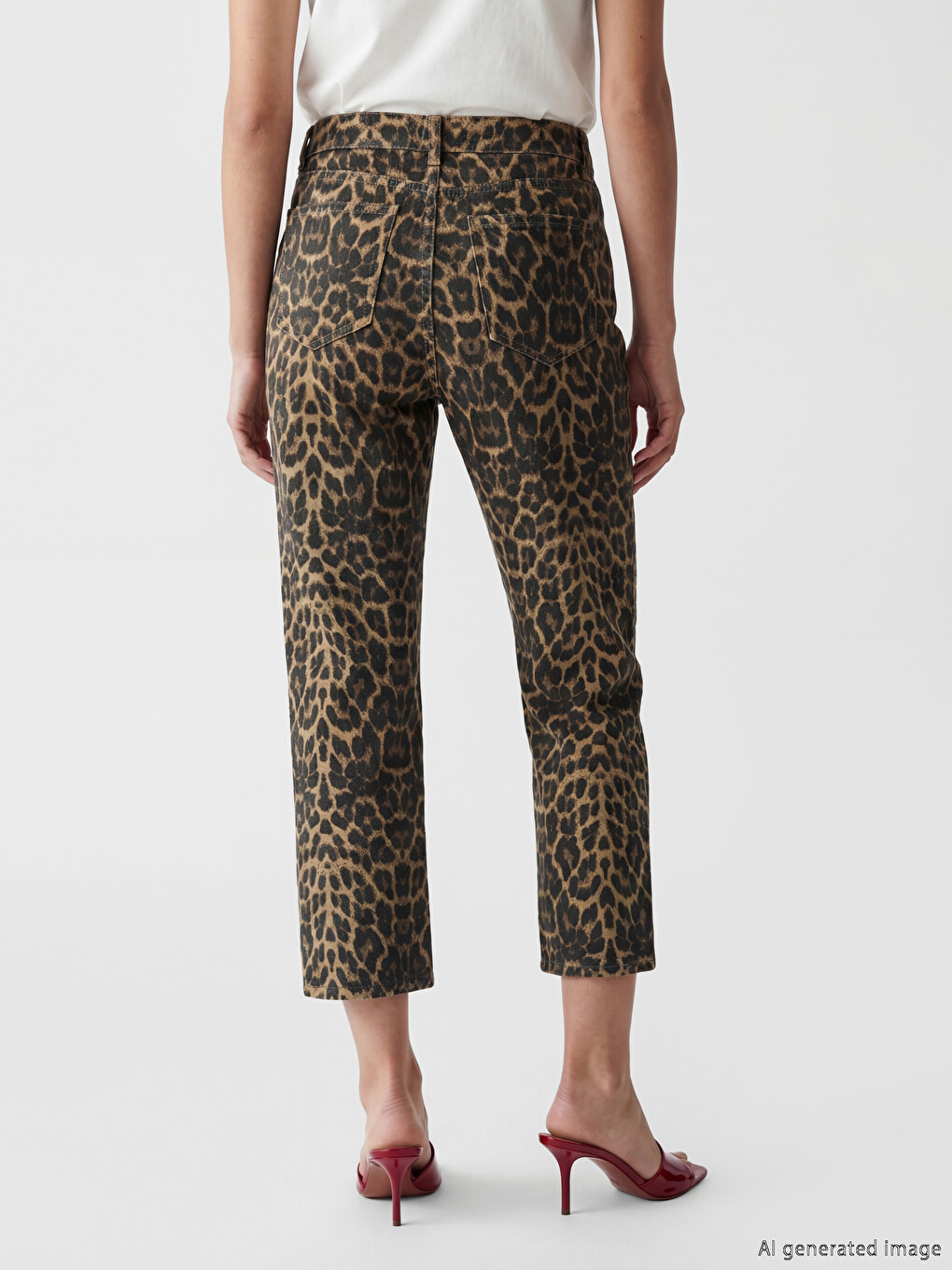 Leopard Print Crop Straight Women's Jeans-3