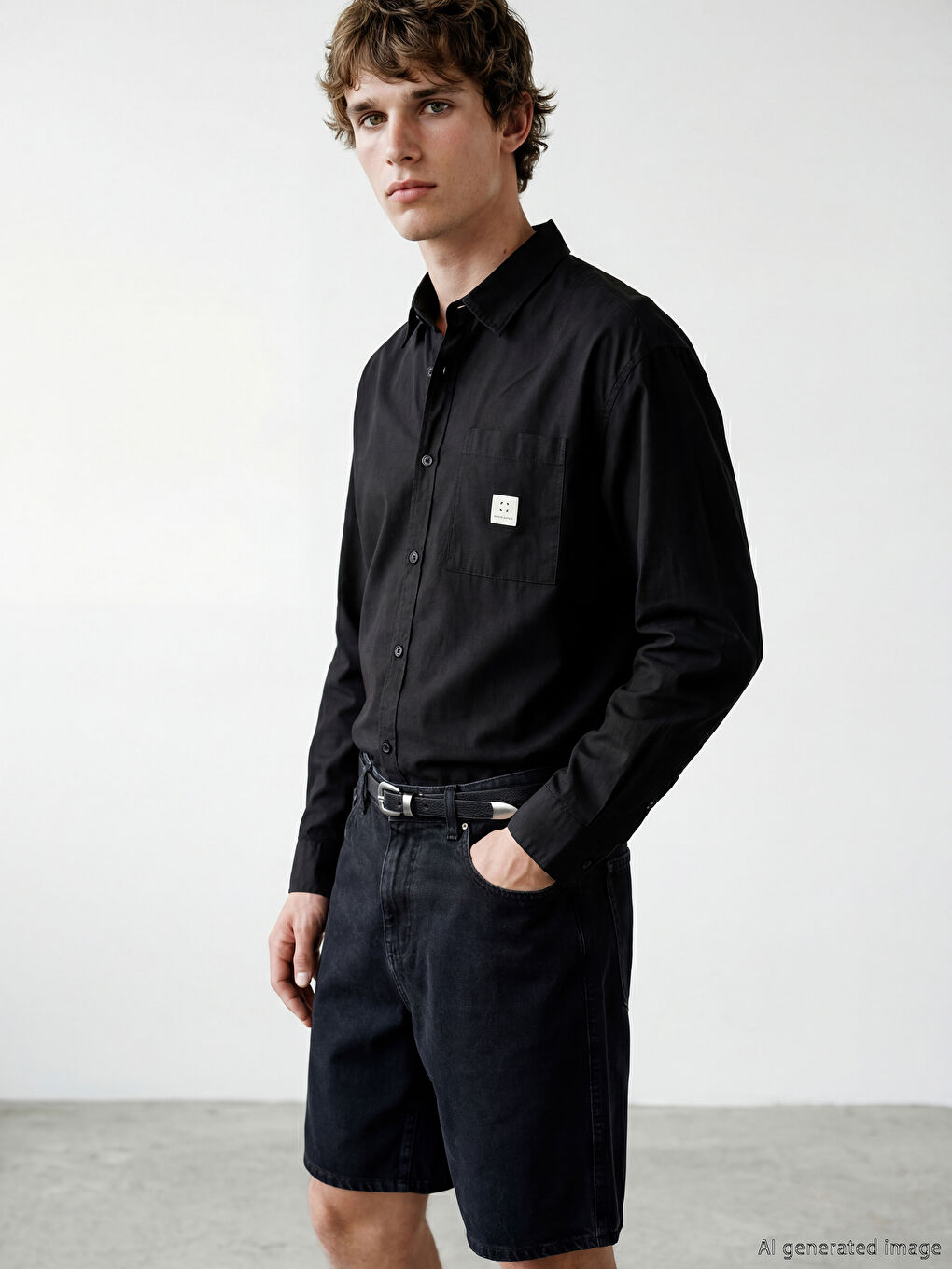 Siyah Regular Fit Erkek Gömlek-1