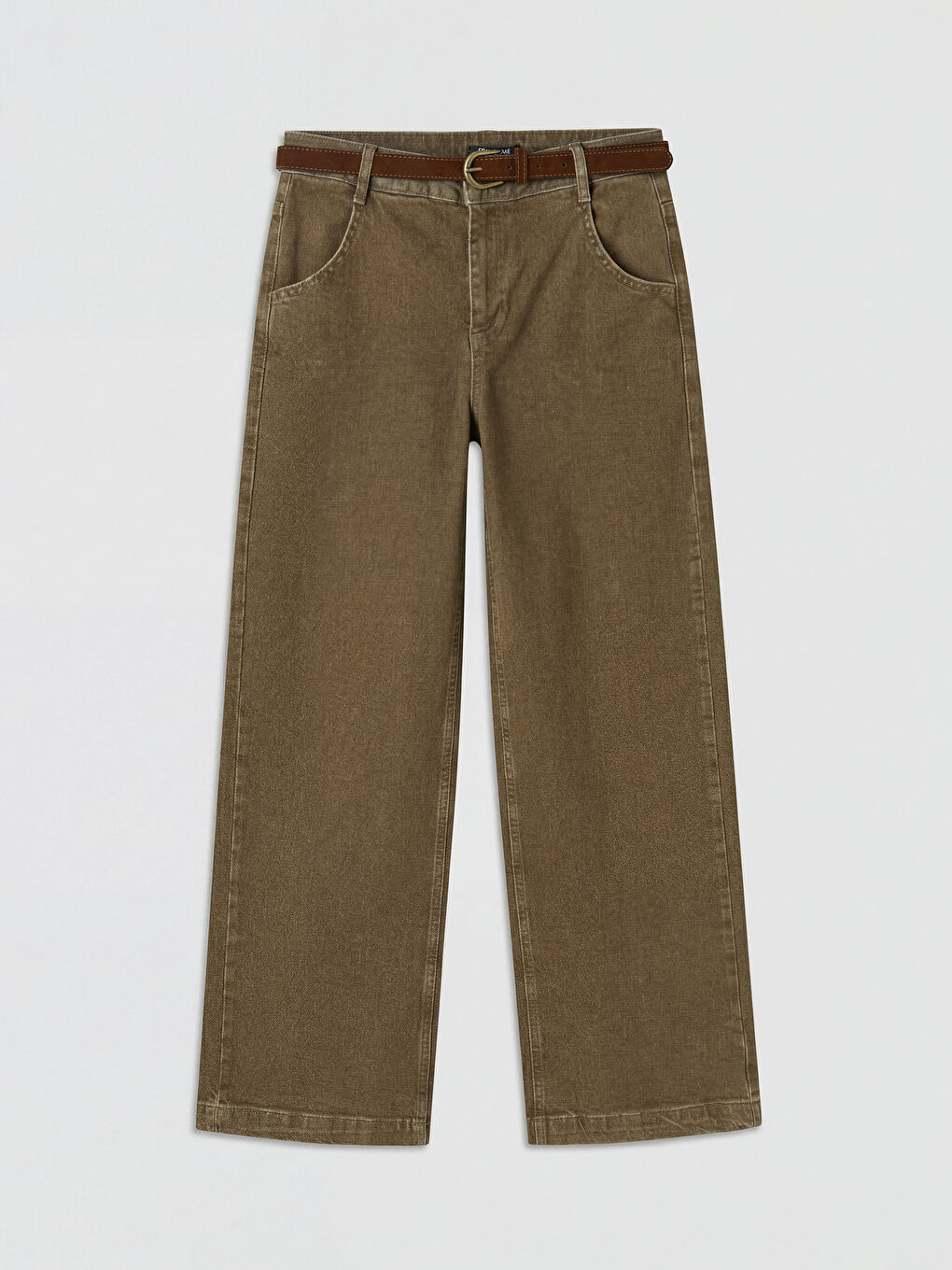Kahverengi Beli Kemerli Wideleg Fit Kadın Jean Pantolon
