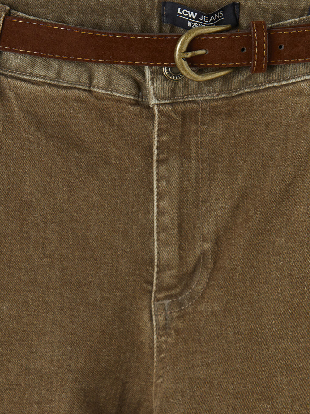 Kahverengi Beli Kemerli Wideleg Fit Kadın Jean Pantolon-2