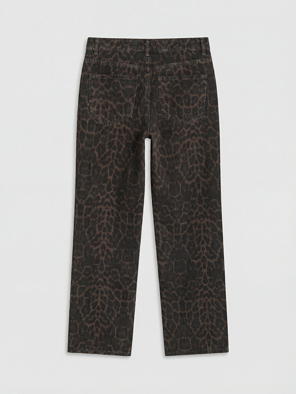 Kahverengi Stragiht Fit Leopar Desenli Kadın Jean Pantolon-1