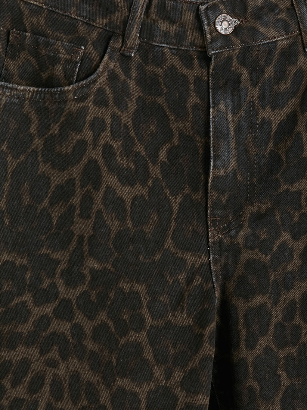 Kahverengi Stragiht Fit Leopar Desenli Kadın Jean Pantolon-2