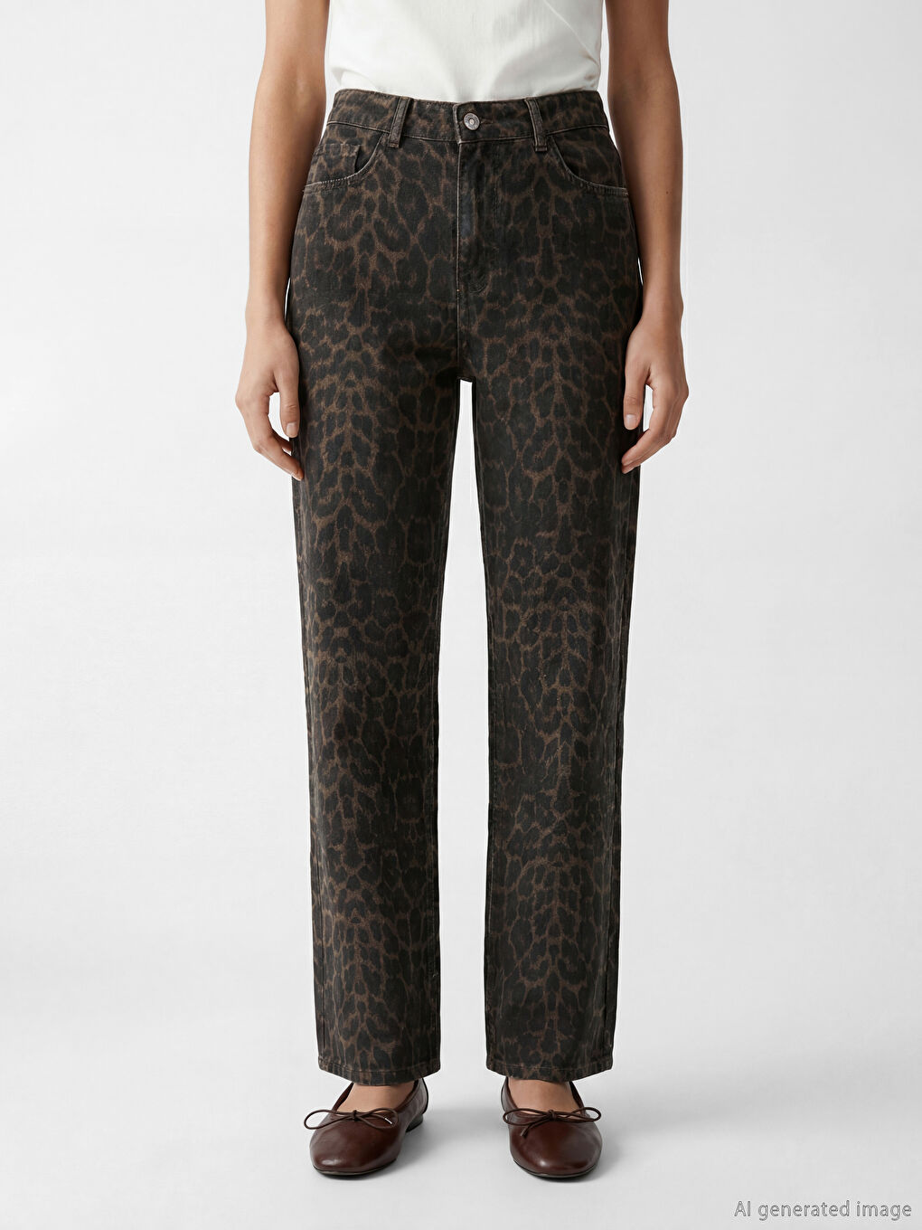 Straight Fit Leopard Print Women's Jeans-1