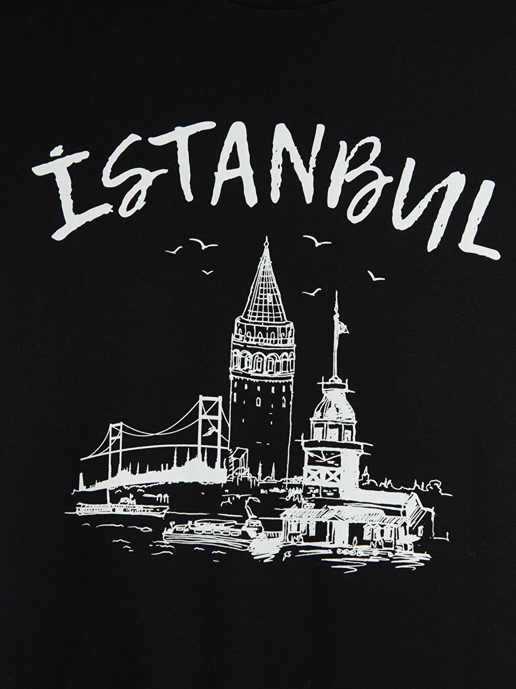 Siyah Bisiklet Yaka İstanbul Baskılı Kadın Tişört-2