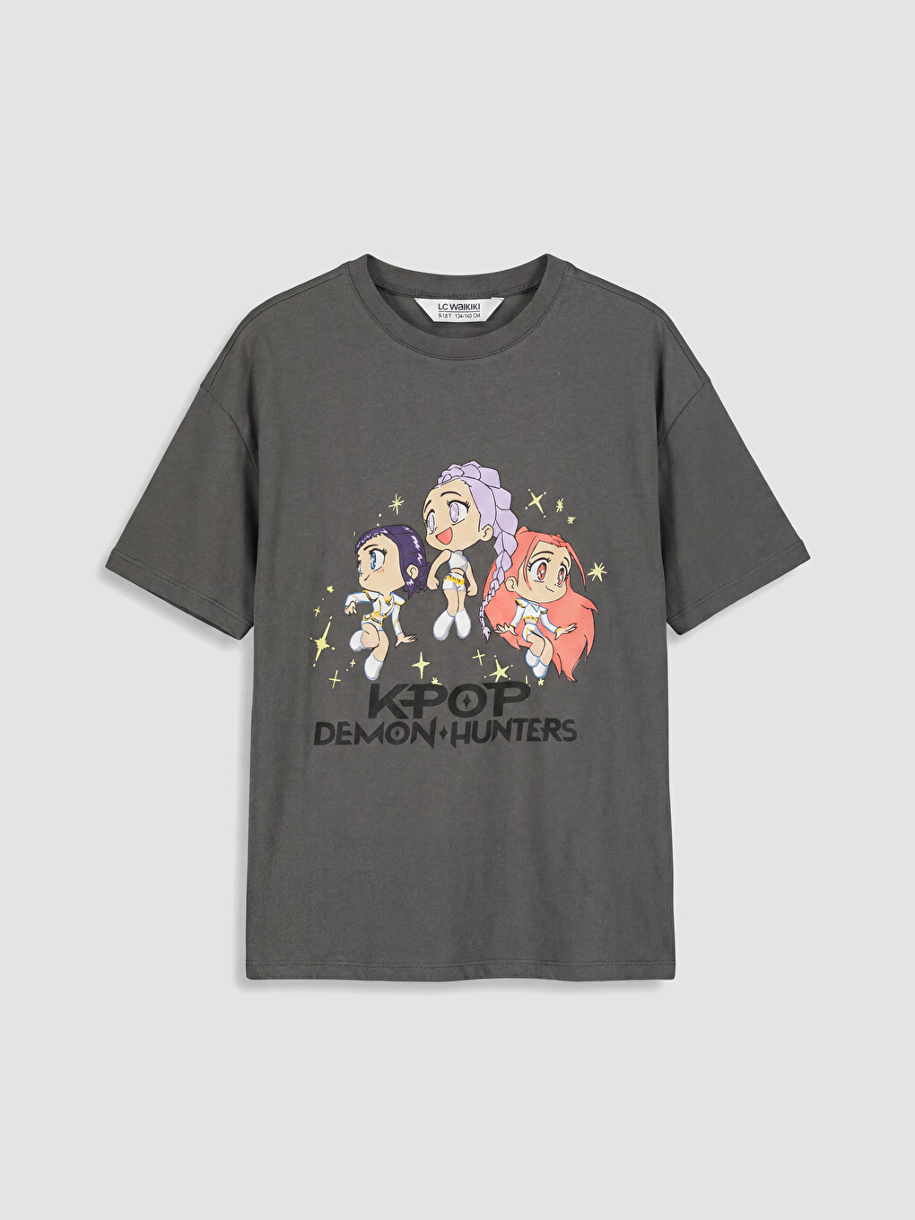 Gri K-pop Demon Hunters Baskılı Kız Çocuk Şortlu Pijama Takımı-1