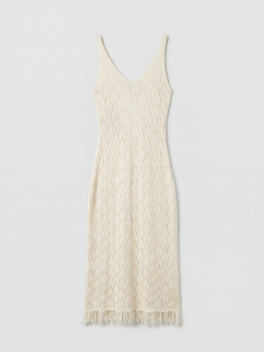 Bej V Yaka Ajurlu Saçaklı Plaj Elbisesi