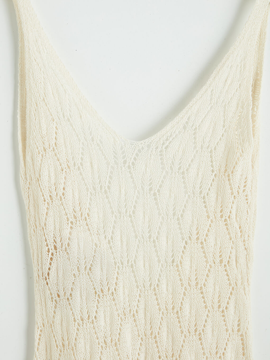 Bej V Yaka Ajurlu Saçaklı Plaj Elbisesi-2