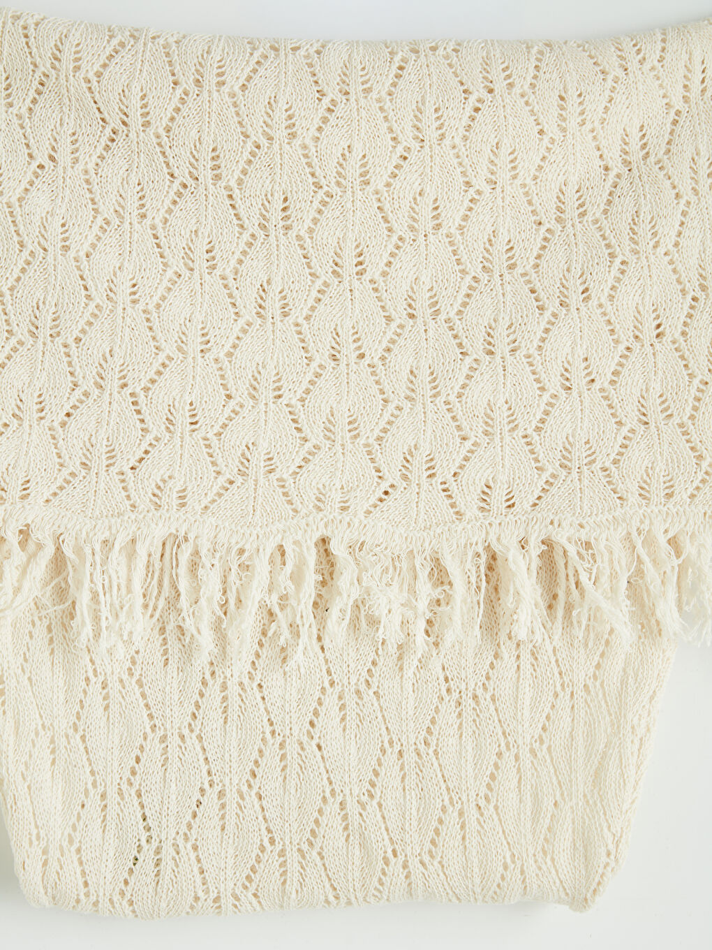 Bej V Yaka Ajurlu Saçaklı Plaj Elbisesi-3