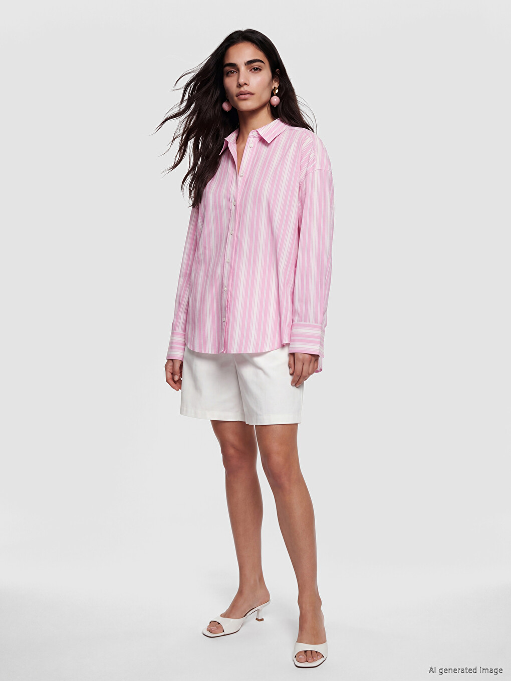 Striped Oversize Voile Women's Shirt-1