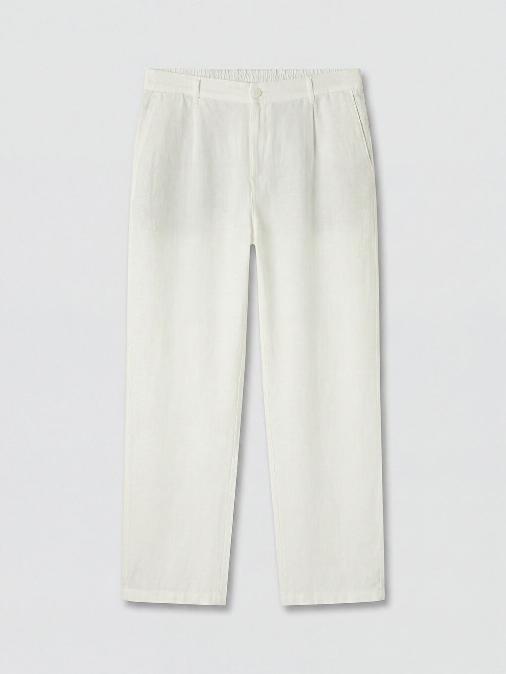 Beyaz Regular Fit %100 Keten Erkek Pantolon