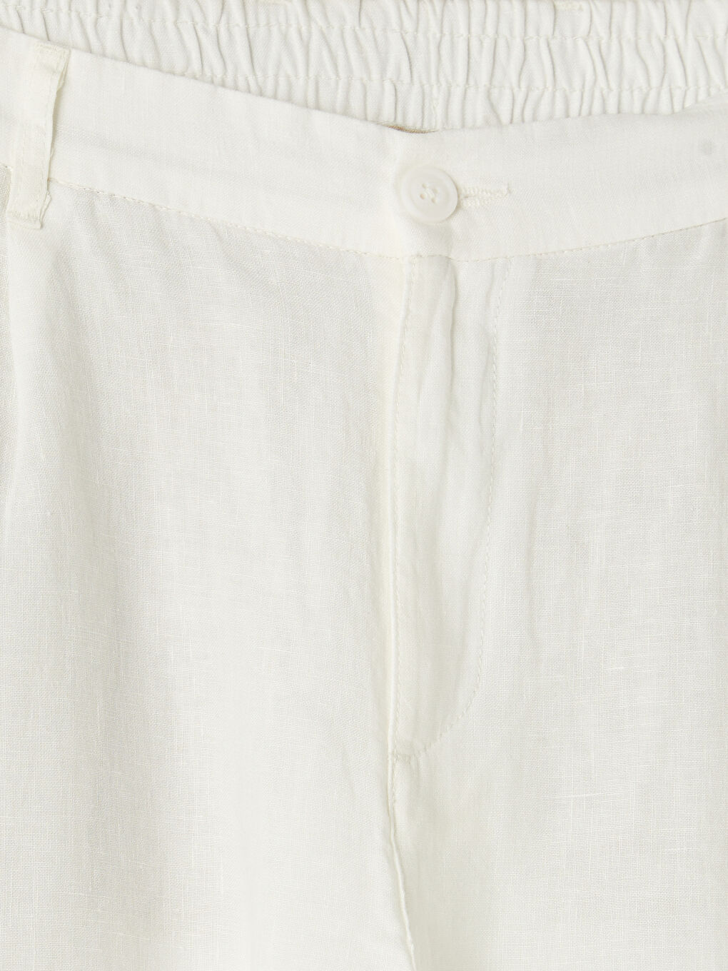Beyaz Regular Fit %100 Keten Erkek Pantolon-2