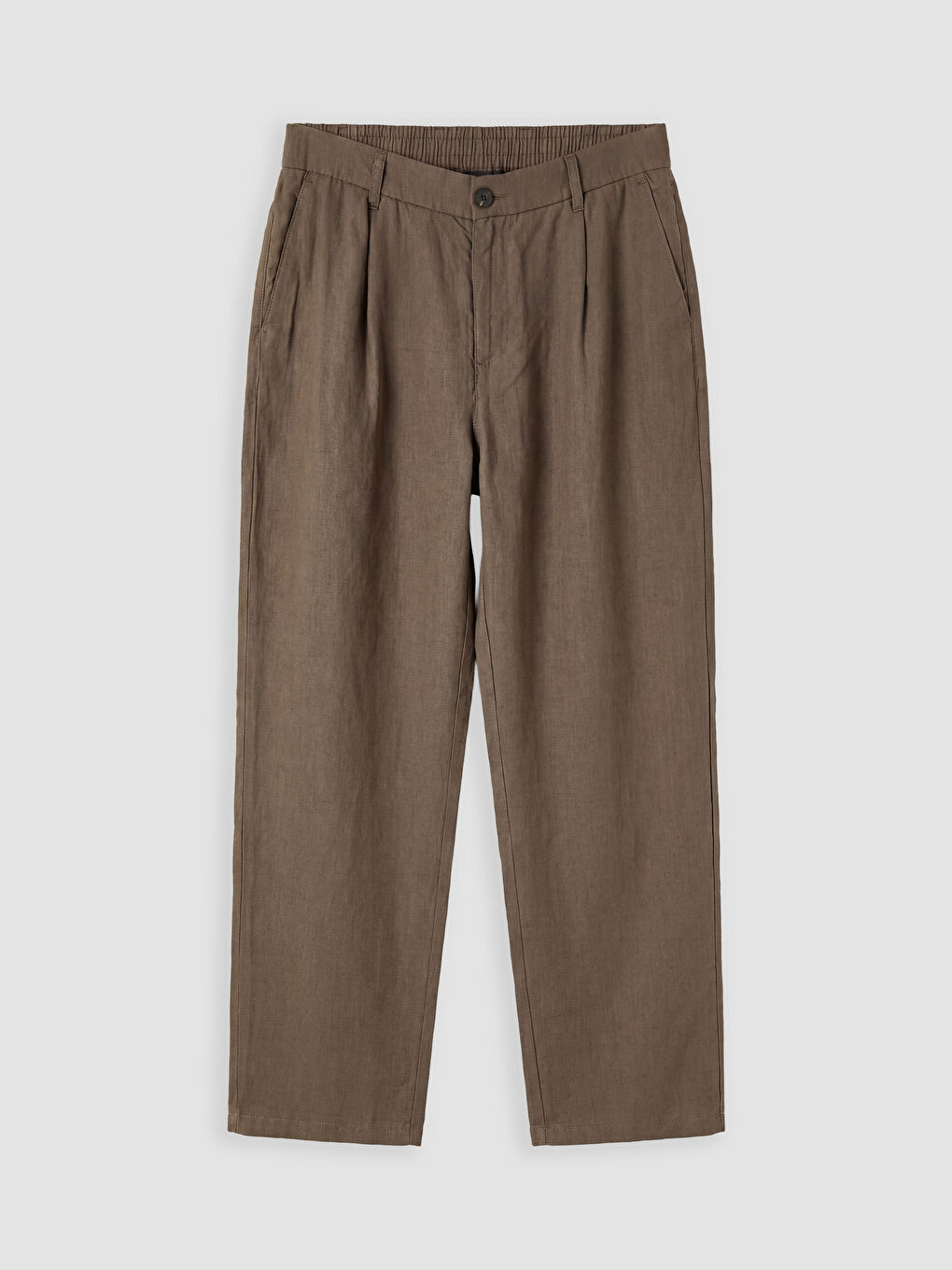 Kahverengi Regular Fit %100 Keten Erkek Pantolon