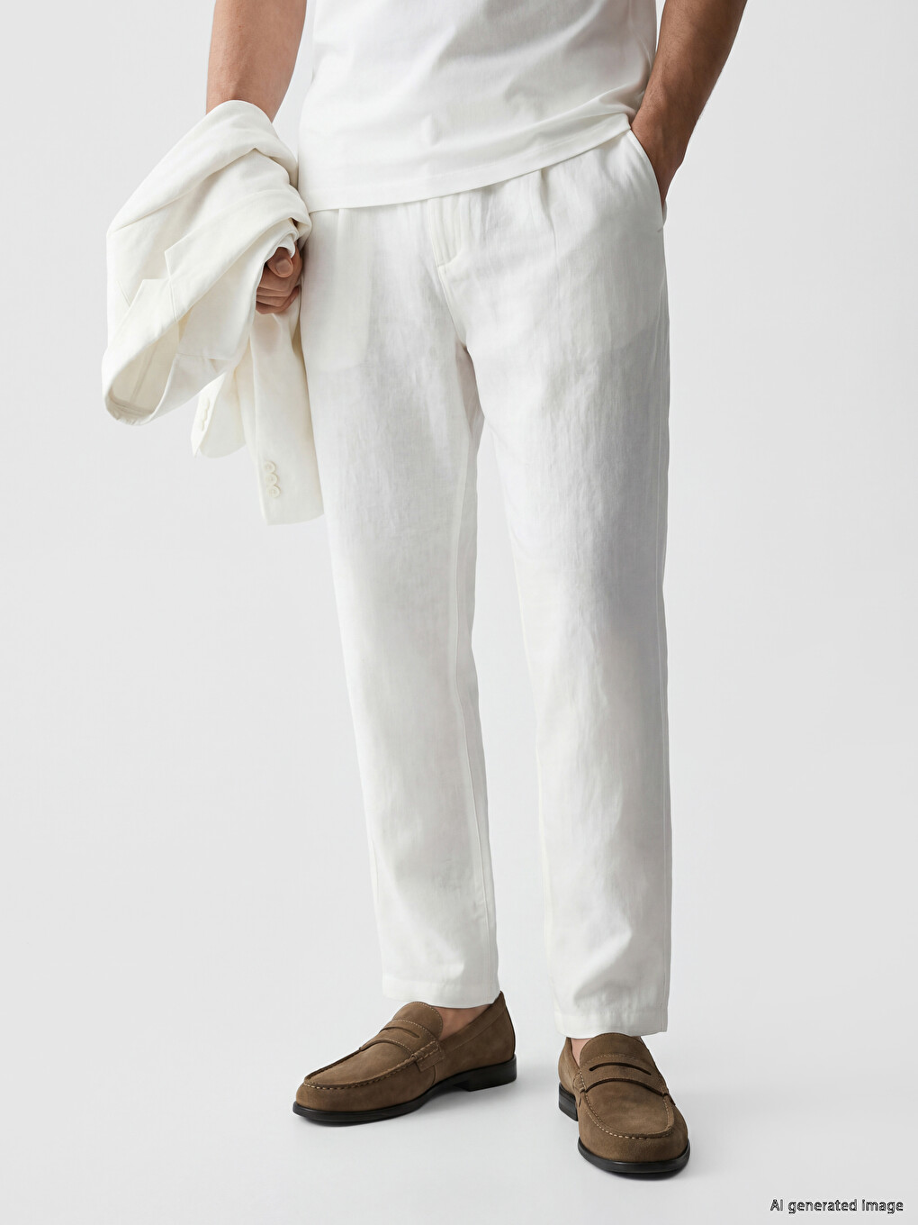 Pantalone regularnog kroja od 100% lana za muškarce-1