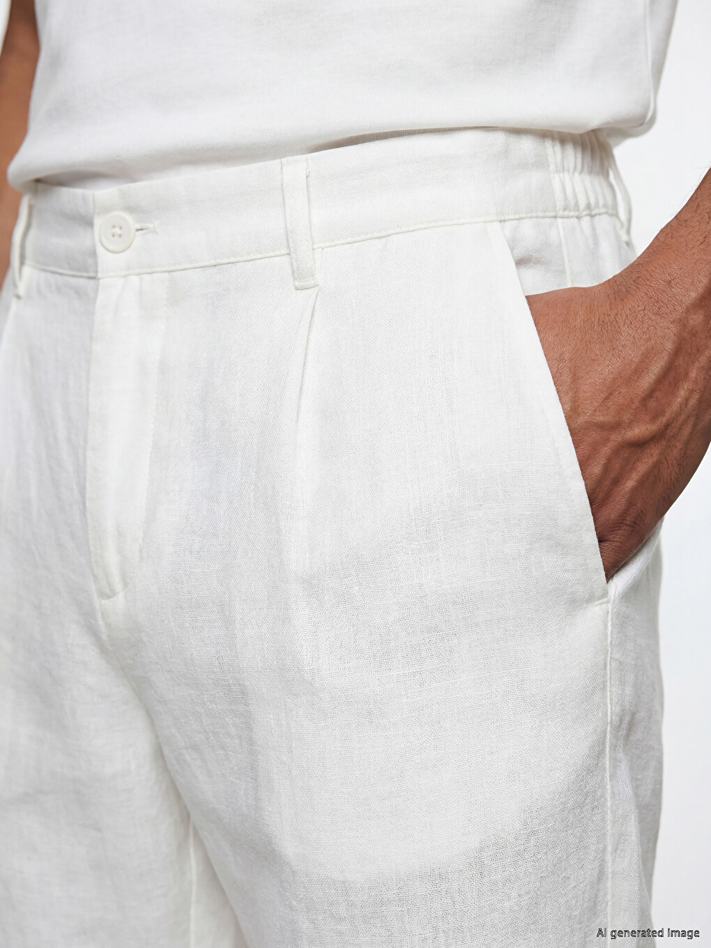 Pantalone regularnog kroja od 100% lana za muškarce-2