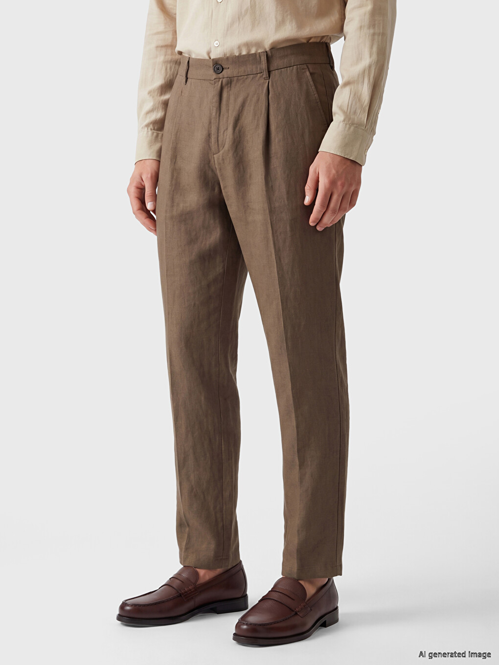 Pantalone regularnog kroja od 100% lana za muškarce-1