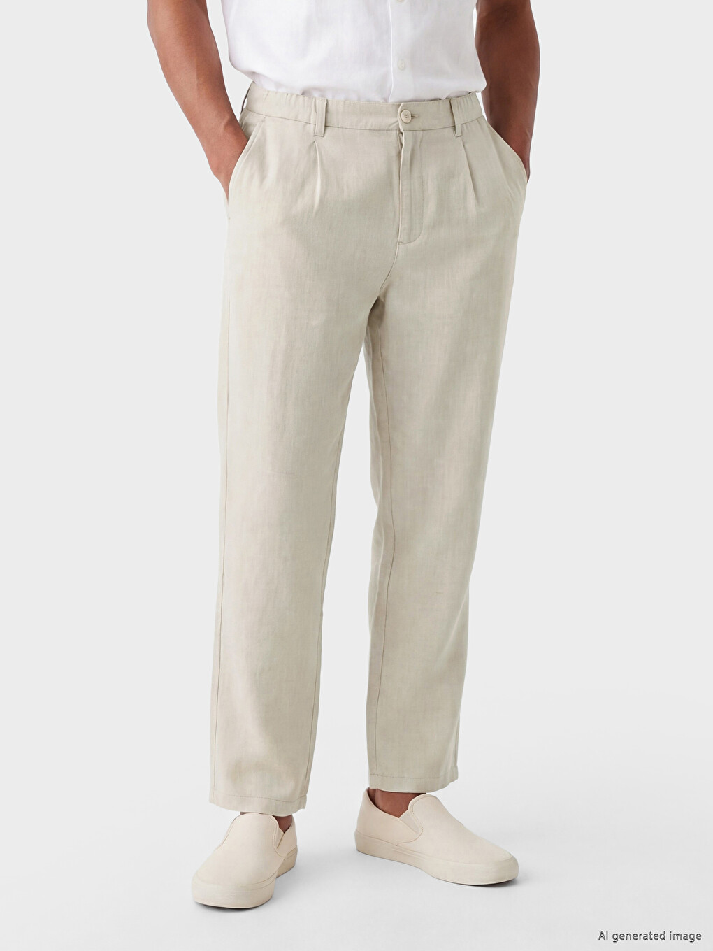 Pantalone regularnog kroja od 100% lana za muškarce-1