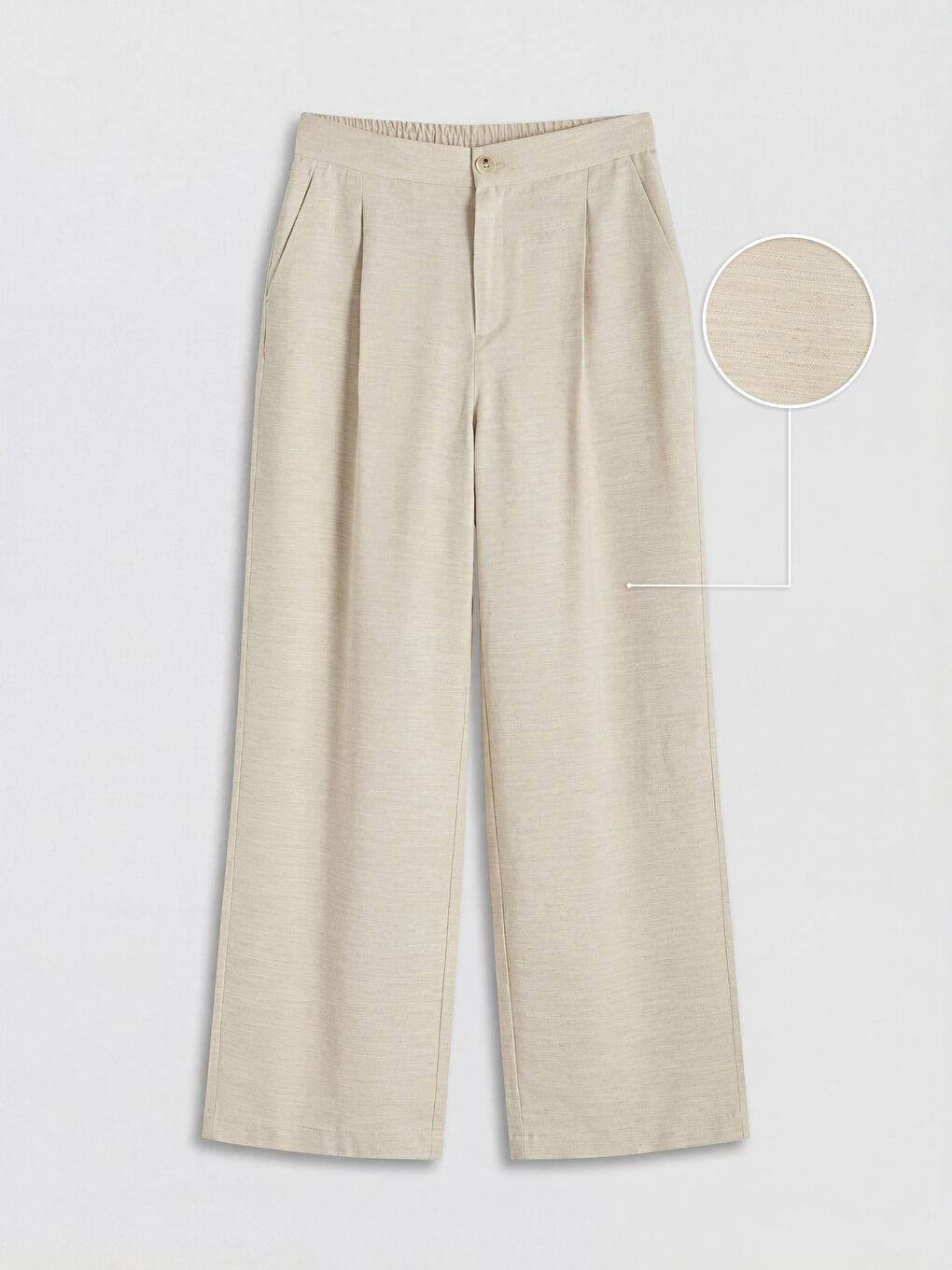 Bej Beli Lastikli Keten Karışımlı Kadın Pantolon
