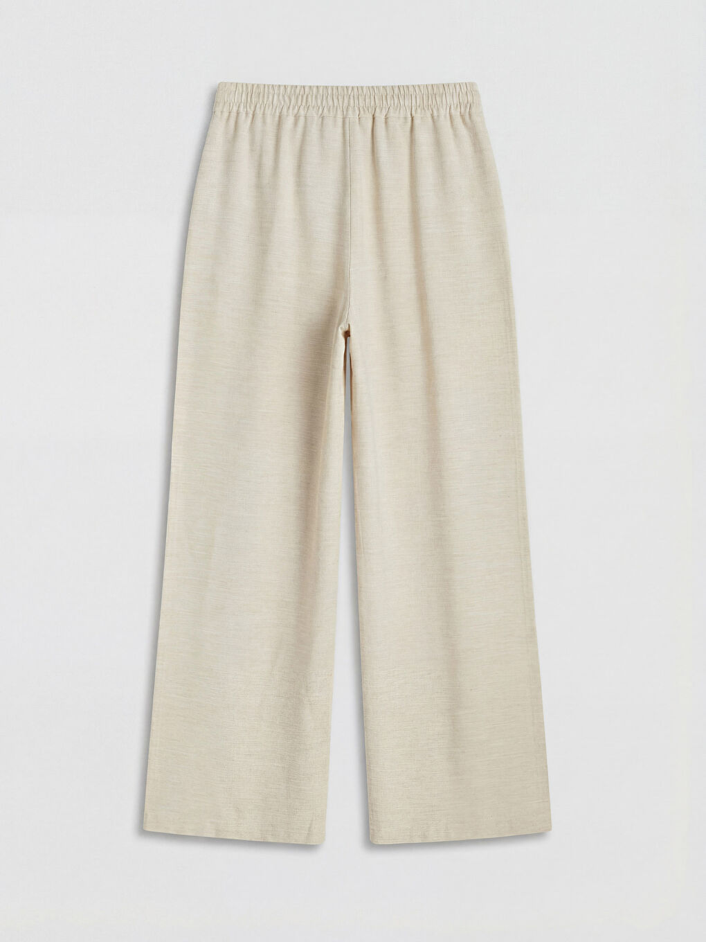 Bej Beli Lastikli Keten Karışımlı Kadın Pantolon-1