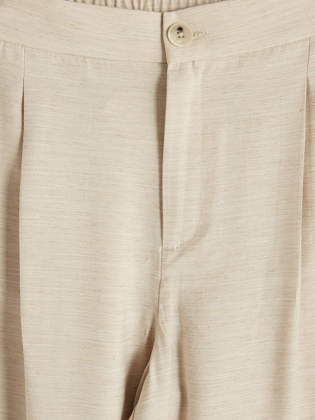 Bej Beli Lastikli Keten Karışımlı Kadın Pantolon-2