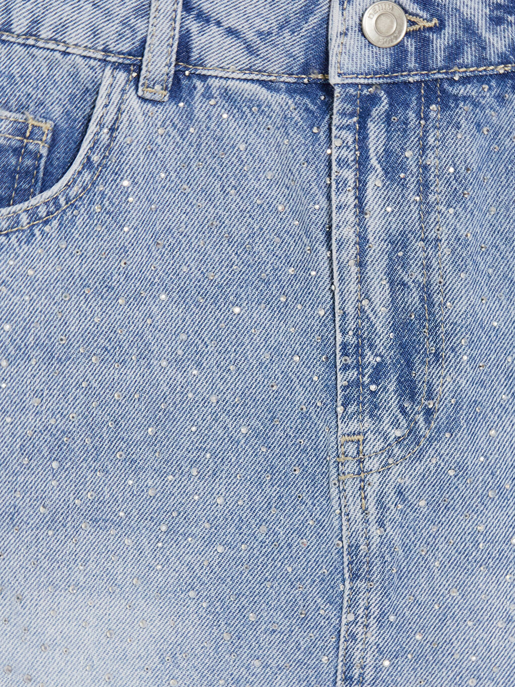 Mavi Taşlı Mini Jean Etek-2
