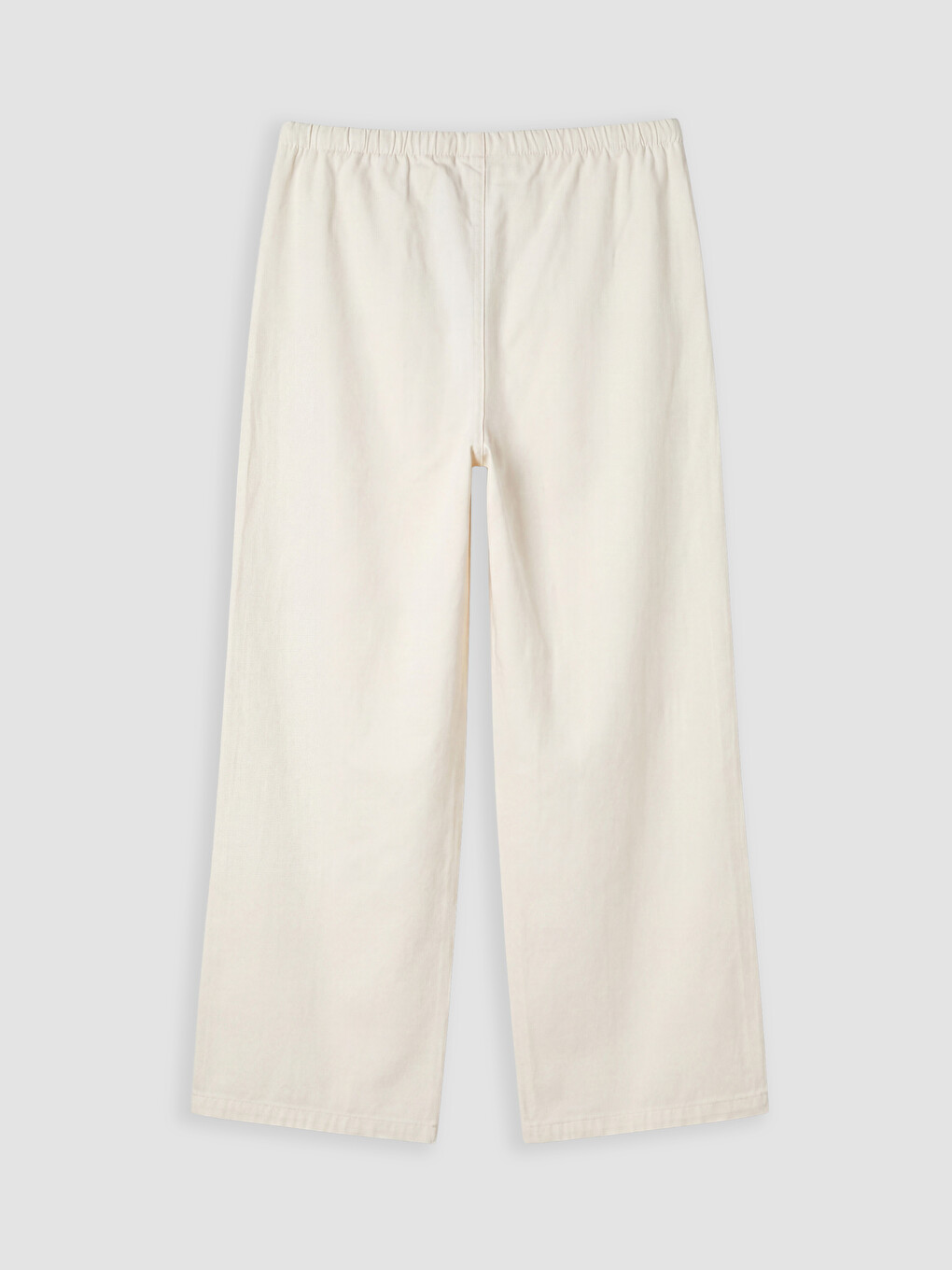 Ekru Beli Lastikli Wideleg Kadın Jean Pantolon-1