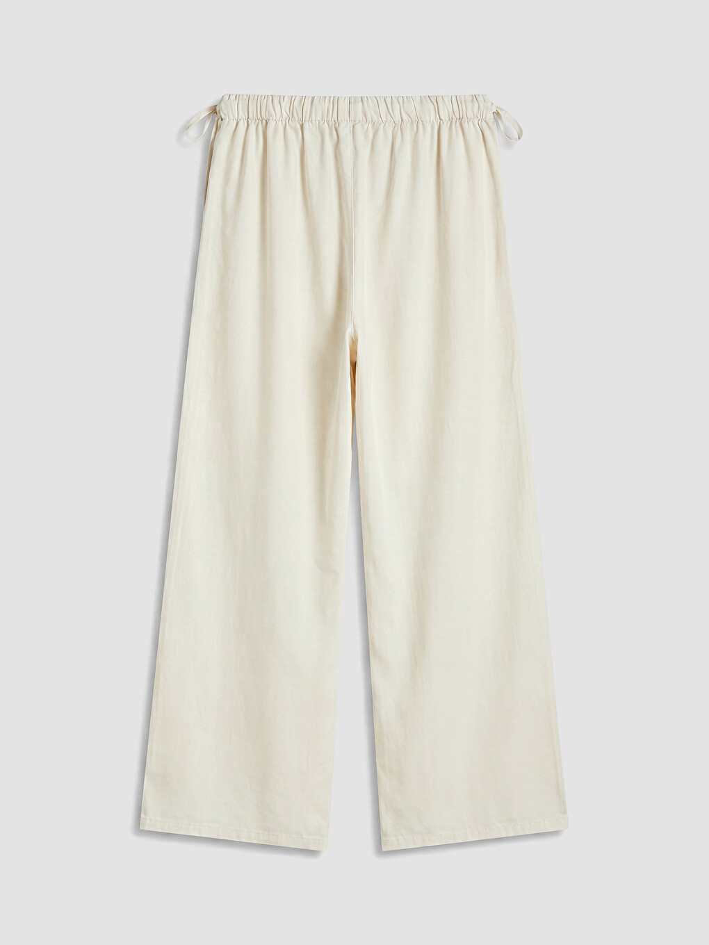 Ekru Beli Lastikli Wideleg Kadın Jean Pantolon-2