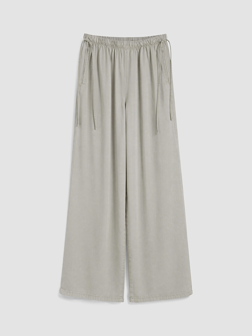 Gri Beli Lastikli Wideleg Kadın Jean Pantolon