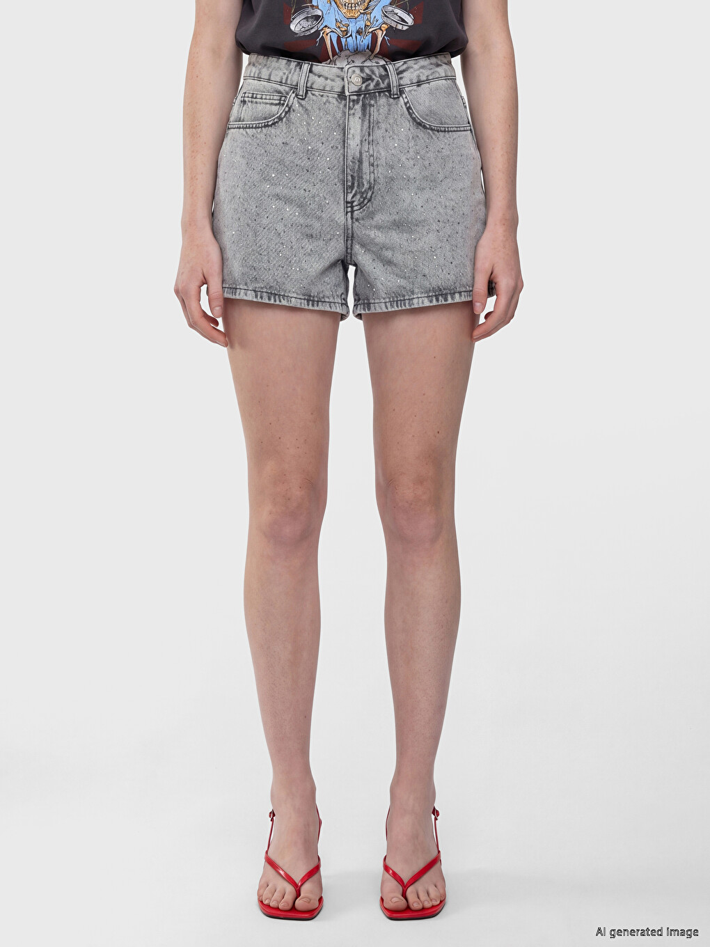 Rhinestone Embellished Women's Jean Shorts-1